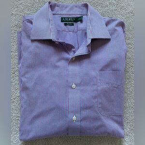Ralph Lauren Men's Purple and Blue Checkered Shirt Slim Fit Button Down XL 17.5